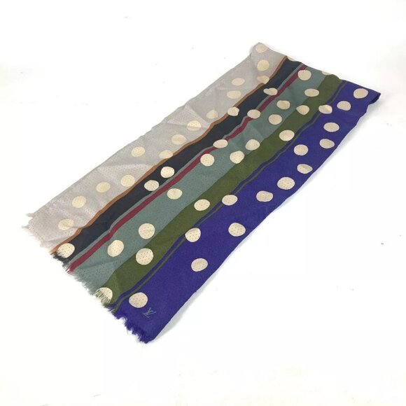 LOUIS VUITTON Dot polka dots LV logo Fringe Scarf Stole/Shawl silk Beige/purple - Picture 5 of 10